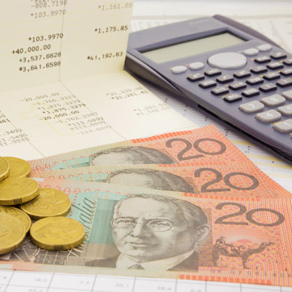 Accounting tools, calculators, documents and Australian money.