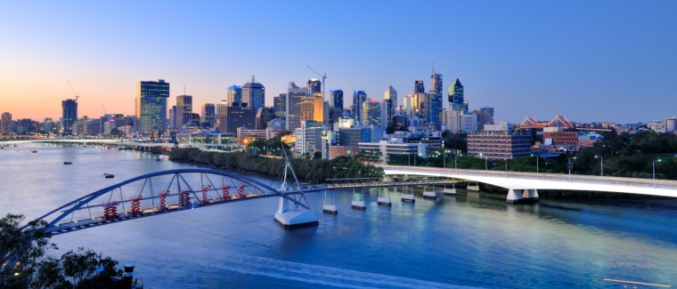 Brisbane city at dusk.