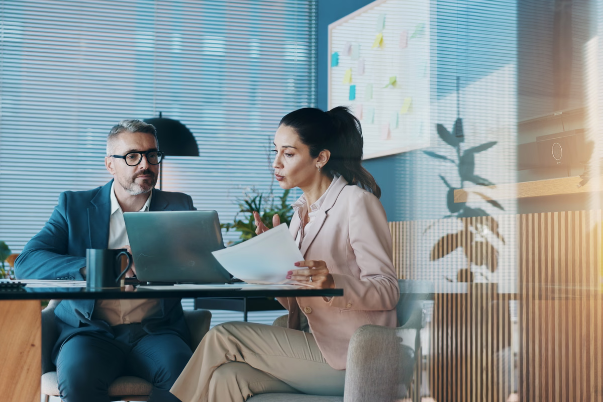 Financial planners creating a strategy in a meeting.
